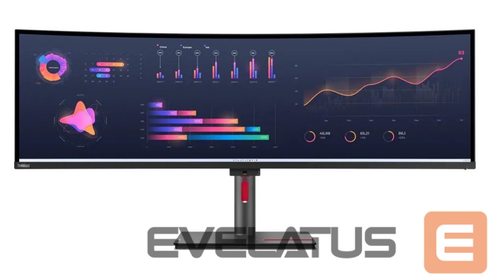 Monitoriai Lenovo ThinkVision P49w-30 49 ", IPS, 5120 x 1440, 32:9, 4 ms, 350 cd/m², Black, 1x Thunderbolt 4 Out, 1x Thunderbolt 4 In, 4x USB 3.2 Gen 1, 1x USB-C 3.2 Gen 1, 1x USB-B 3.2 Gen 1, 60 Hz, HDMI ports quantity 2