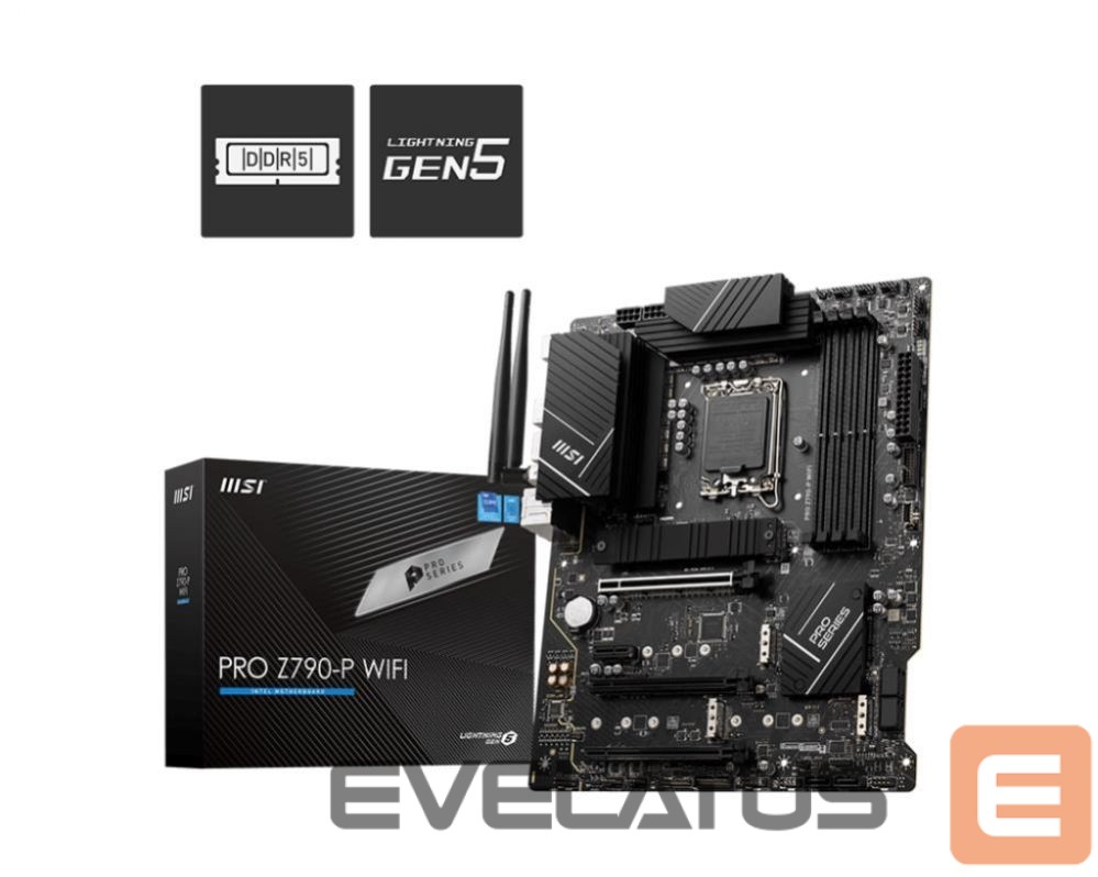 Intel procesoriaus pagrindinė plokštė MSI Mainboard||Intel Z790|LGA1700|ATX|Memory DDR5|Memory slots 4|1xPCI-Express 1x|3xPCI-Express 16x|4xM.2|1xHDMI|1xDisplayPort|4xUSB 2.0|3xUSB 3.2|1xUSB-C|1xPS/2|6xAudio port|PROZ790-PWIFI