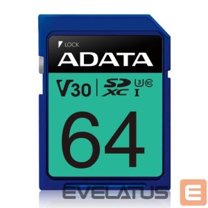 Kitas kompiuterio priedas ADATA  MEMORY SDXC 64GB V30/ASDX64GUI3V30S-R 