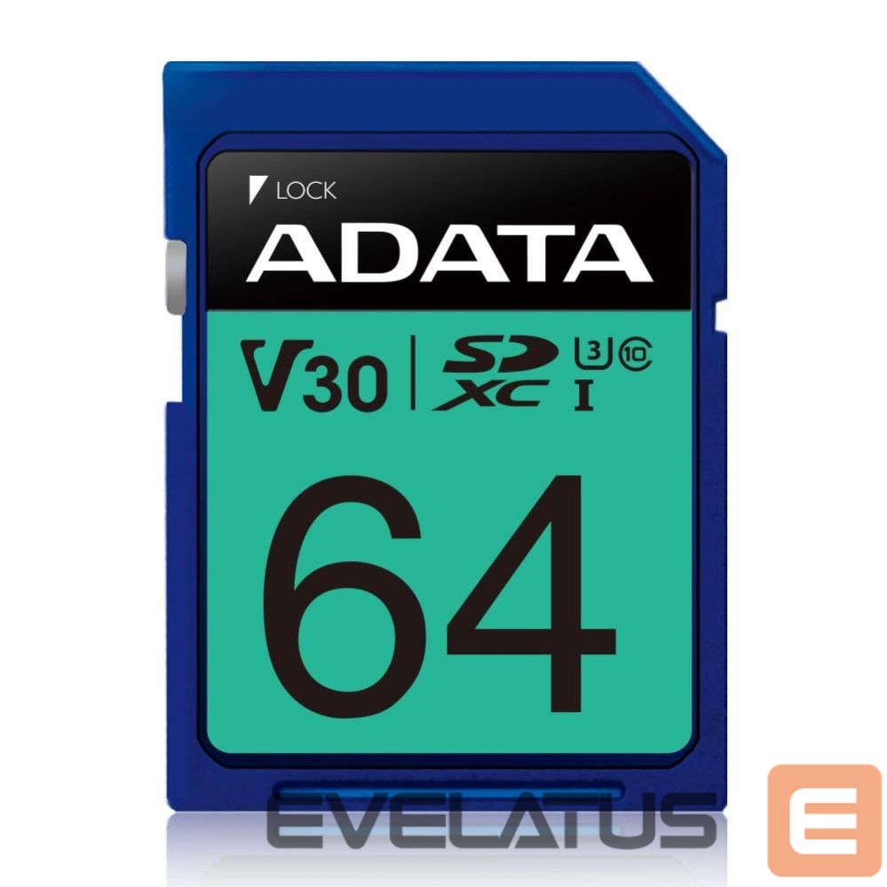 Kitas kompiuterio priedas ADATA MEMORY SDXC 64GB V30/ASDX64GUI3V30S-R