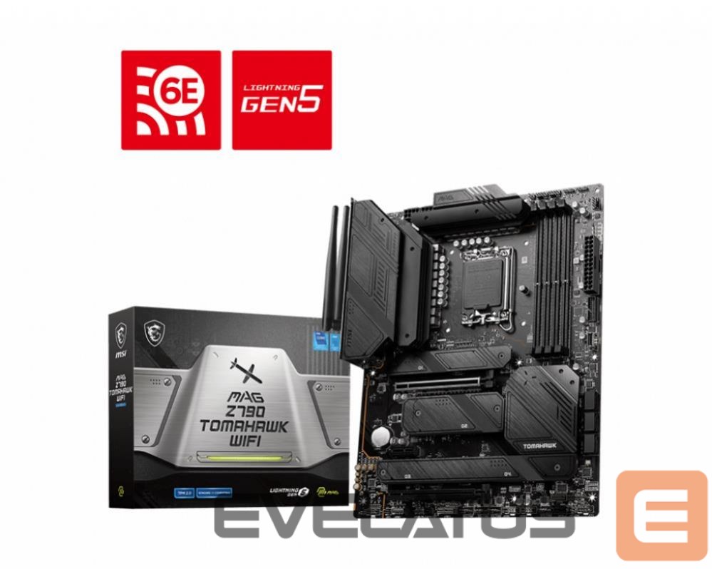 Intel procesoriaus pagrindinė plokštė MSI Mainboard||Intel Z790|LGA1700|ATX|Memory DDR5|Memory slots 4|1xPCI-Express 3.0 1x|2xPCI-Express 5.0 16x|4xM.2|1xHDMI|1xDisplayPort|8xUSB 3.2|2xUSB-C|1xOptical S/PDIF|1xRJ45|5xAudio port|MAGZ790TOMAHAWKWIFI