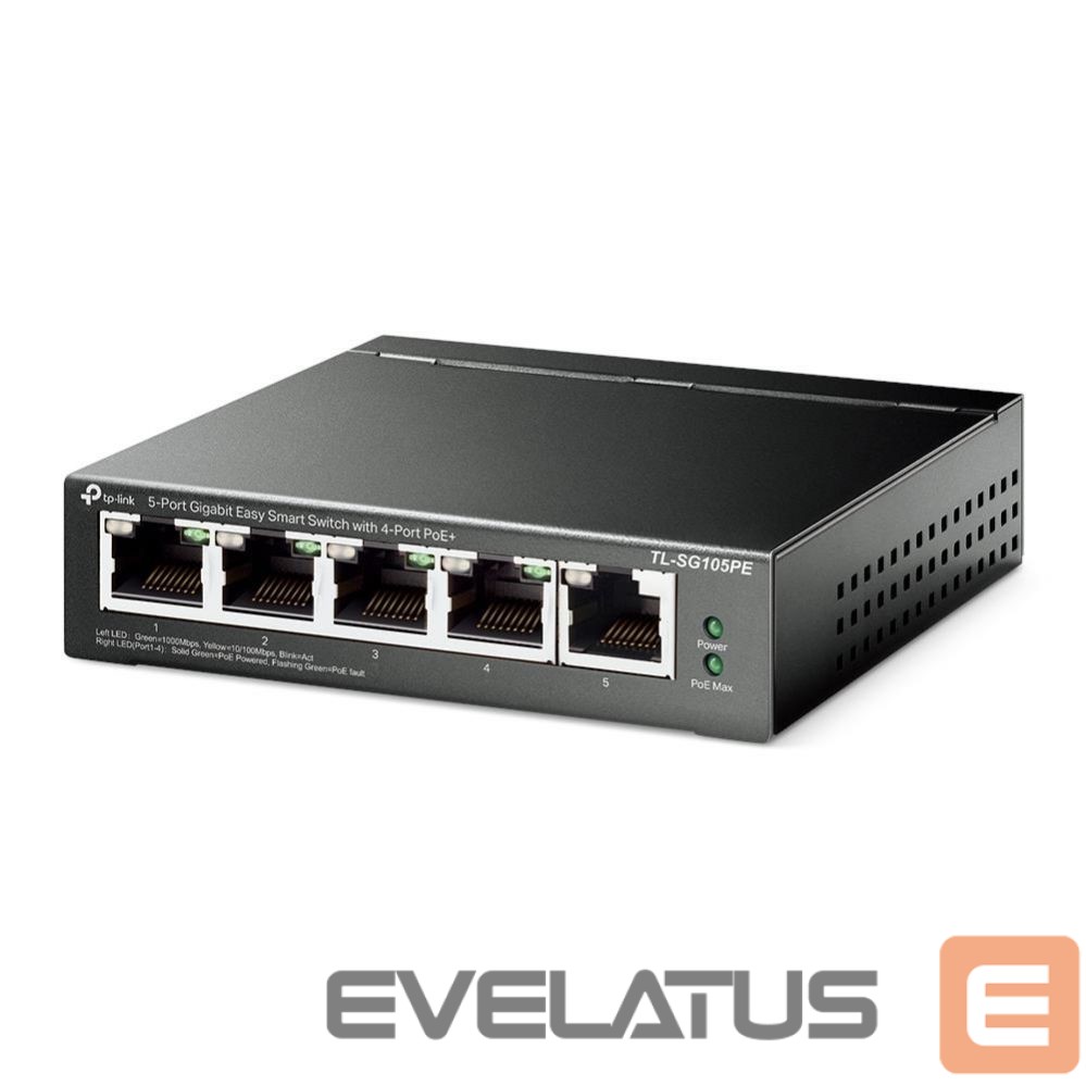 Jungikliai TP-Link Switch||TL-SG105PE|Desktop/pedestal|5x10Base-T / 100Base-TX / 1000Base-T|PoE ports 4|TL-SG105PE