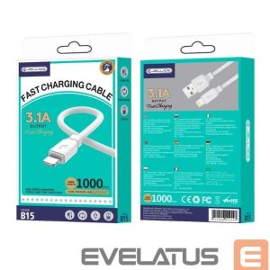Kabelis Jellico  B15 Durable-Soft iPhone & iPad Lightning to USB Data & Fast 3.1A Charger Cable 1m White