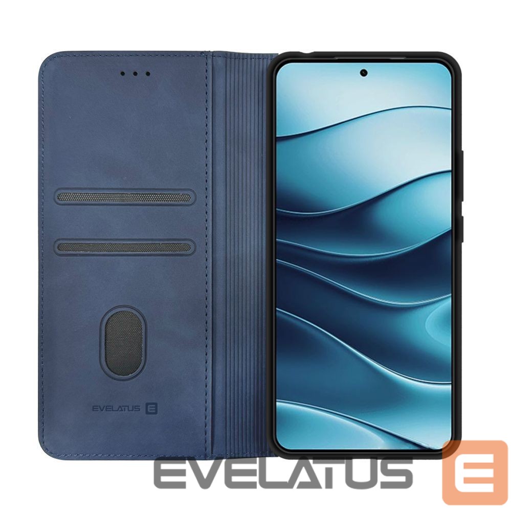Knygos tipo dėklas dėklai Evelatus Xiaomi Redmi Note 14 5G Book Case PU Leather Dark Blue
