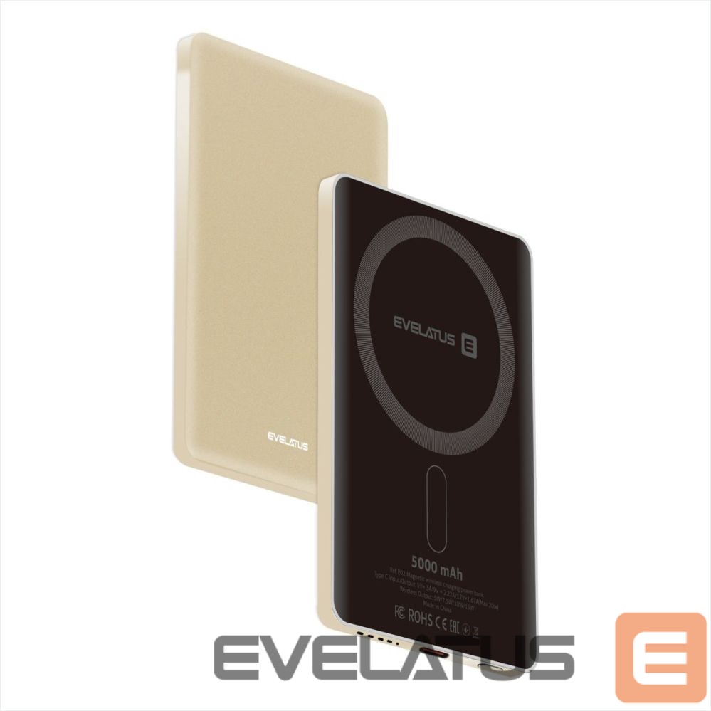 Išorinė baterija Evelatus Evelatus PD20W 5000mAh Power Bank MagLink Elite With Wireless charging EVEP02PBMEG Gold