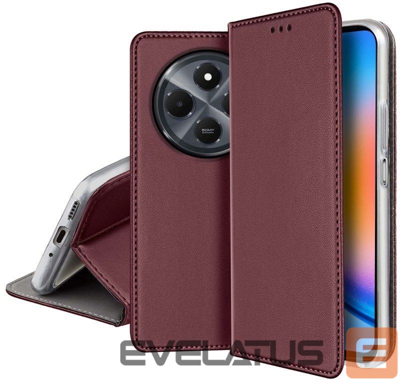 Knygos tipo dėklas dėklai iLike Xiaomi Redmi 14C 4G/ 14C 5G / Redmi A4 / POCO C75 Smart Magnetic case Burgundy