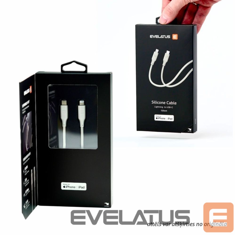 Kabelis Evelatus Evelatus USB C to USB C Silicone Cable 1.2M 60W / 20V3A White