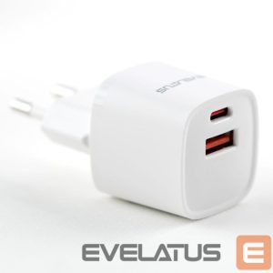 Adapteriai Evelatus  USB-A and USB-C 30W Max / EU charger White