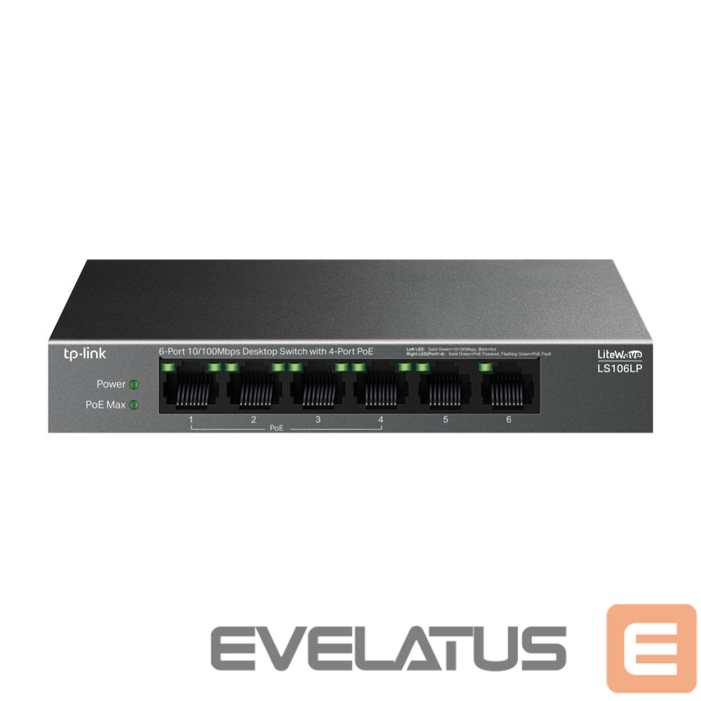 Jungikliai TP-Link NET SWITCH 6PORT 10/100M 4POE+/LS106LP