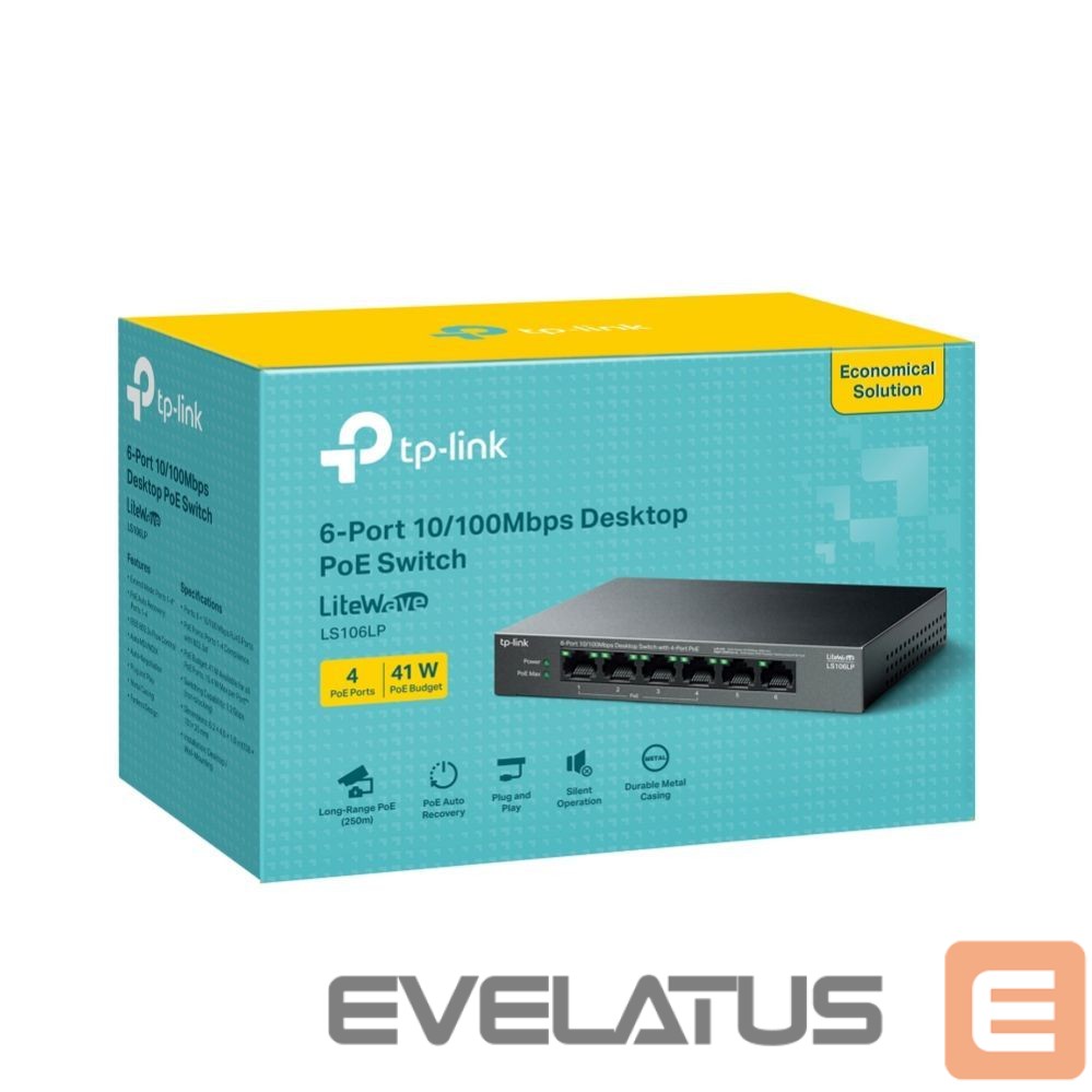 Jungikliai TP-Link NET SWITCH 6PORT 10/100M 4POE+/LS106LP