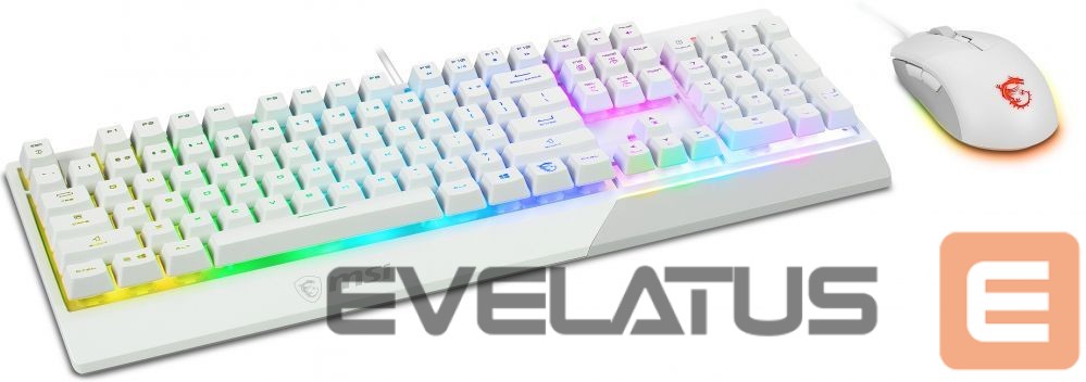 Kompiuterio klaviatūra MSI Vigor GK30 COMBO WHITE Keyboard and Mouse Set, Wired, Mouse included, US, White