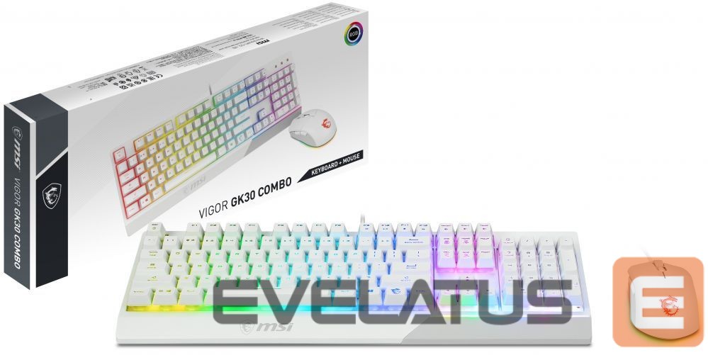 Kompiuterio klaviatūra MSI Vigor GK30 COMBO WHITE Keyboard and Mouse Set, Wired, Mouse included, US, White