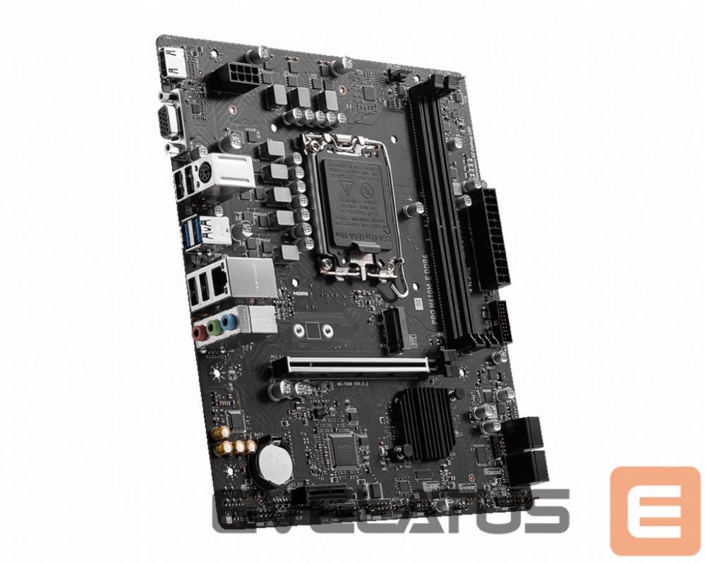 Intel procesoriaus pagrindinė plokštė MSI PRO H610M-E DDR4 Processor family Intel, Processor socket LGA1700, DDR4 DIMM, Memory slots 2, Supported hard disk drive interfaces SATA, M.2, Number of SATA connectors 4, Chipset Intel H610, Mirco-ATX