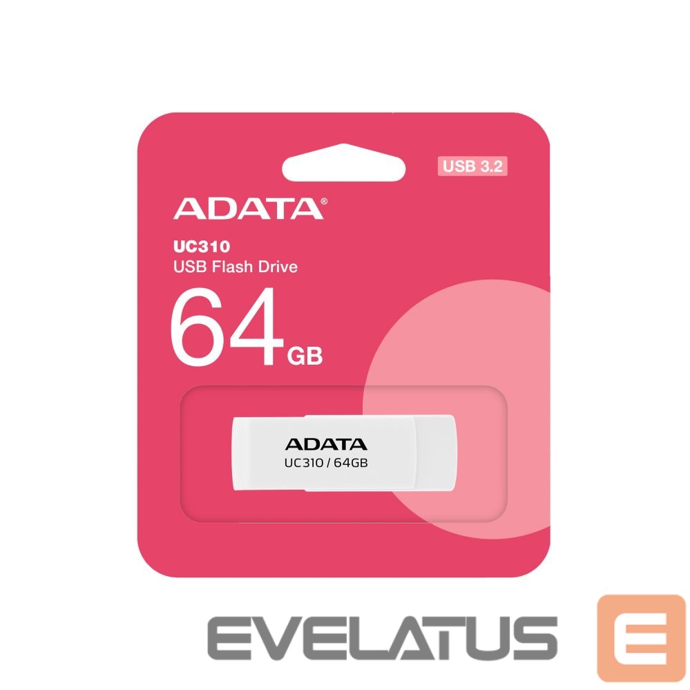 USB atmintinė ADATA UC310 64GB USB Flash Drive, White