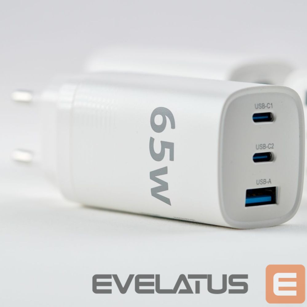 Adapteriai Evelatus 65W Max Fast Charger EU USB-C1/USB-C1/USB-A White