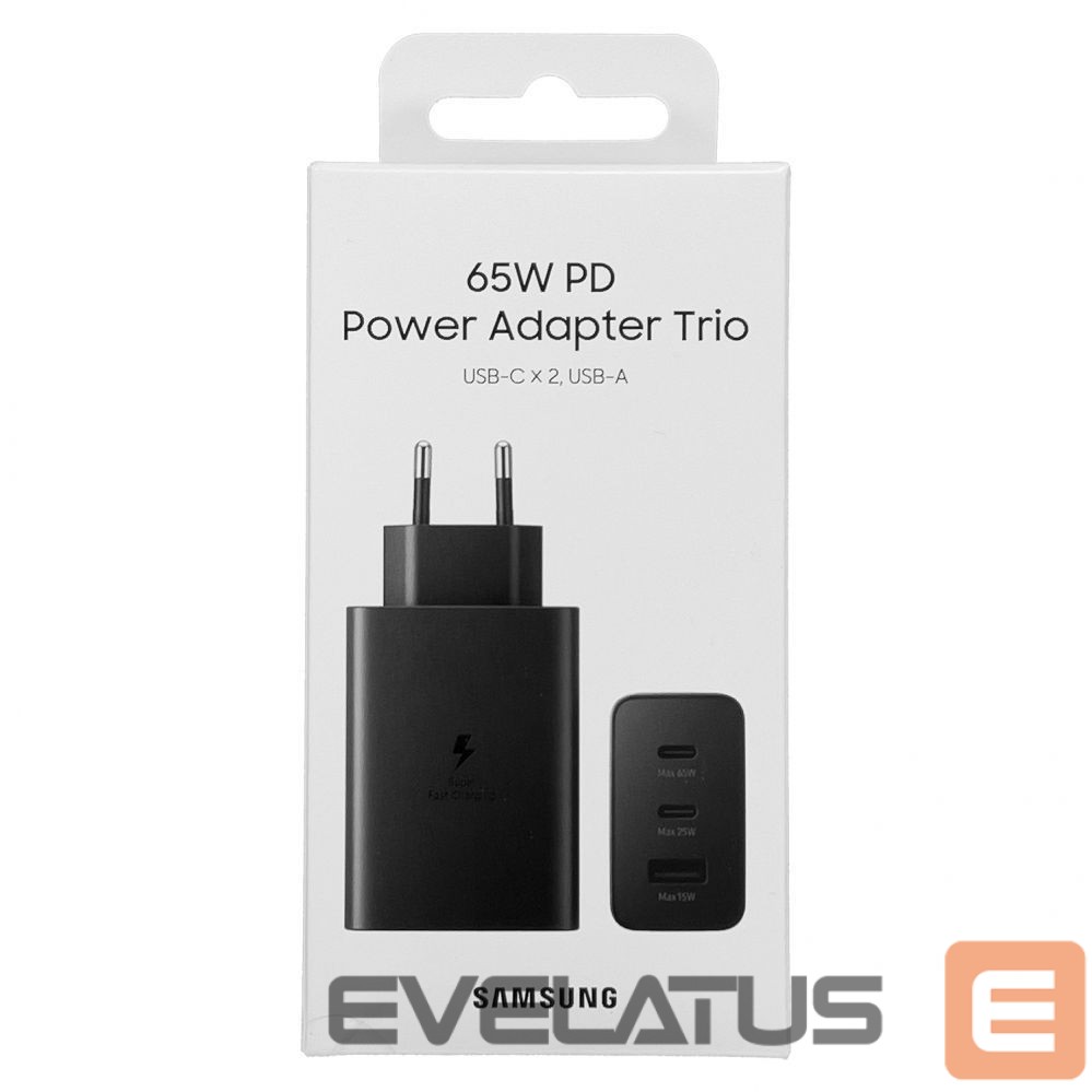Adapteriai Samsung Samsung charger 2x USB Type C / USB PPS, Power Delivery PD 65W, QC 3.0, AFC, FCP black (EP-T6530NBEGEU)