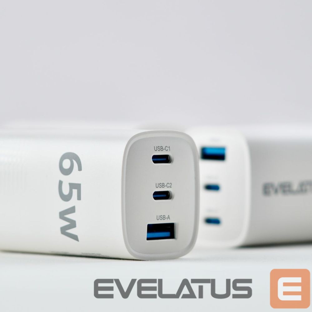 Adapteriai Evelatus 65W Max Fast Charger EU USB-C1/USB-C1/USB-A White