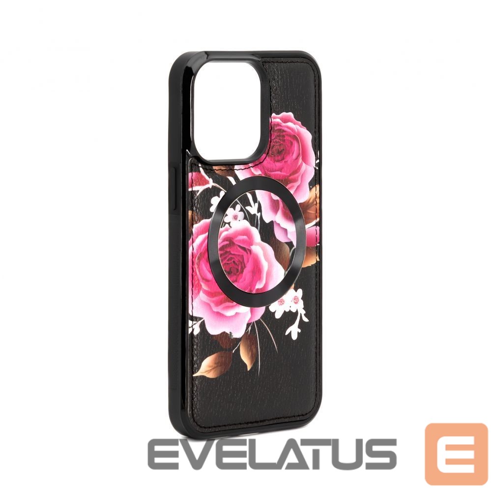 Nugarėlės dėklai Evelatus Apple iPhone 14 Pro Leather Case Zipper Design Flower Black