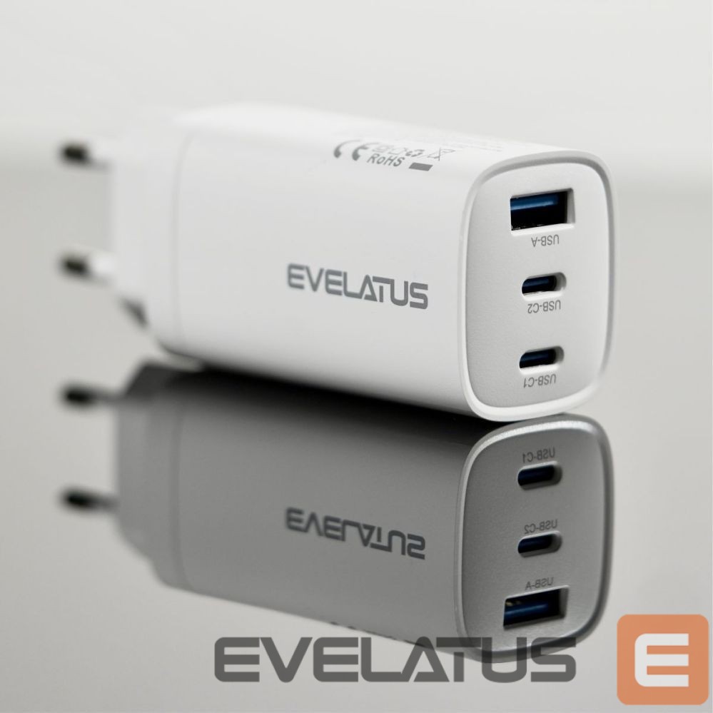 Adapteriai Evelatus 65W Max Fast Charger EU USB-C1/USB-C1/USB-A White
