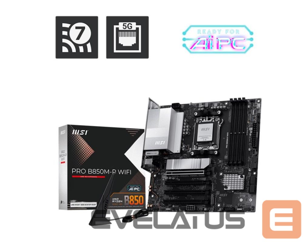 AMD procesoriaus pagrindinė plokštė MSI Mainboard||AMD B850|SAM5|Micro-ATX|Memory DDR5|Memory slots 4|PROB850M-PWIFI