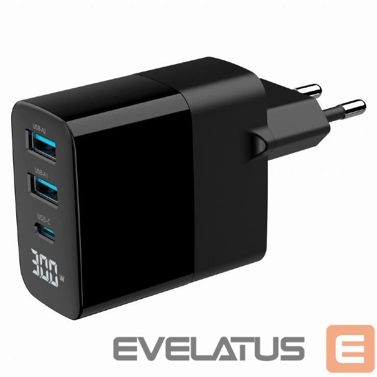 Įkrovikliai ir kabeliai Gembird CHARGER USB 30W 3PORT/TA-UC-PDQC30LCD-BK-02