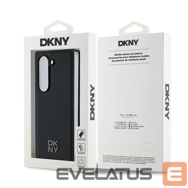Nugarėlės dėklai DKNY DKNY Magsafe Plain Leather Metal Stack Logo Case for Samsung Galaxy Z Fold 6 - Black