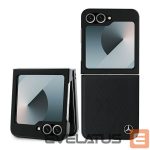 Nugarėlės dėklai Mercedes-Benz  Mercedes Leather Wood Imitation MagSafe Case for Samsung Galaxy Z Flip 6 - Black 