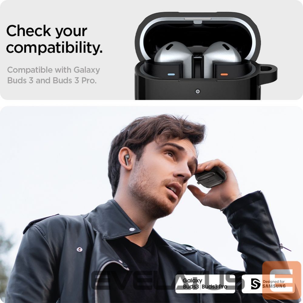 Nugarėlės dėklai Spigen Spigen Rugged Armor Samsung Galaxy Buds 3 / 3 Pro Case - Black