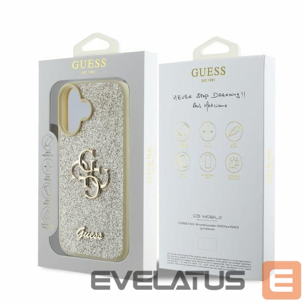 Nugarėlės dėklai Guess Guess Fixed Glitter Big 4G iPhone 16 Case - Gold