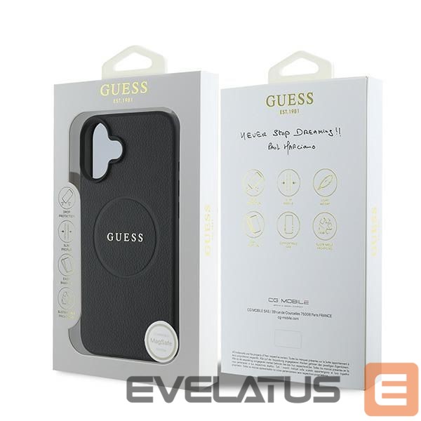 Nugarėlės dėklai Guess Guess Grained Gold Ring MagSafe case for iPhone 16 Plus - black