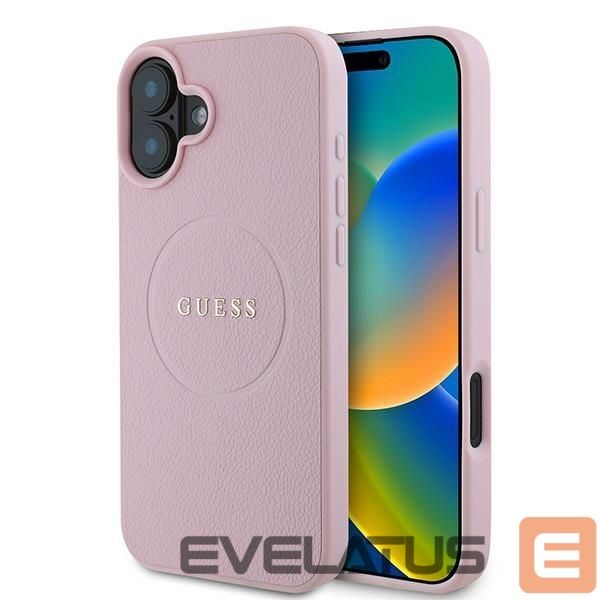Nugarėlės dėklai Guess Guess Grained Gold Ring MagSafe iPhone 16 Plus Case - Pink