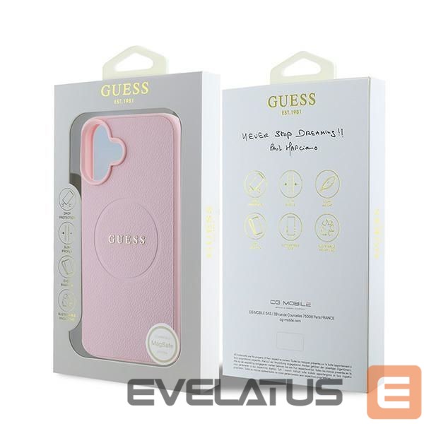 Nugarėlės dėklai Guess Guess Grained Gold Ring MagSafe iPhone 16 Plus Case - Pink