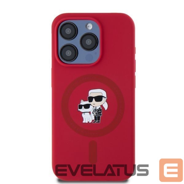 Nugarėlės dėklai Karl Lagerfeld Karl Lagerfeld Silicone Karl&Choupette Heads Ring MagSafe Case for iPhone 15 Pro - Red