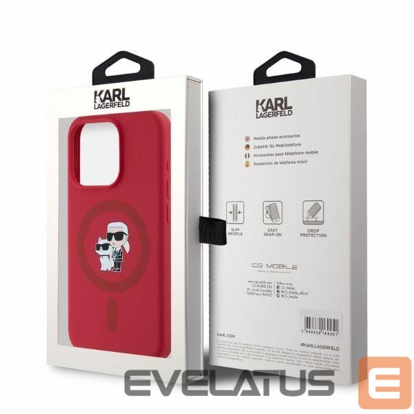 Nugarėlės dėklai Karl Lagerfeld Karl Lagerfeld Silicone Karl&Choupette Heads Ring MagSafe Case for iPhone 15 Pro - Red