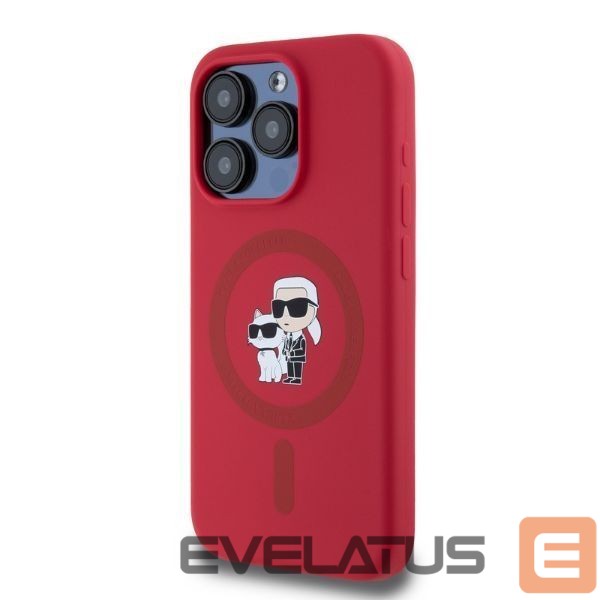 Nugarėlės dėklai Karl Lagerfeld Karl Lagerfeld Silicone Karl&Choupette Heads Ring MagSafe Case for iPhone 15 Pro - Red
