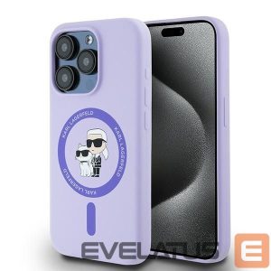 Nugarėlės dėklai Karl Lagerfeld  Karl Lagerfeld Silicone Karl&Choupette Heads Ring MagSafe Case for iPhone 15 Pro - Purple 