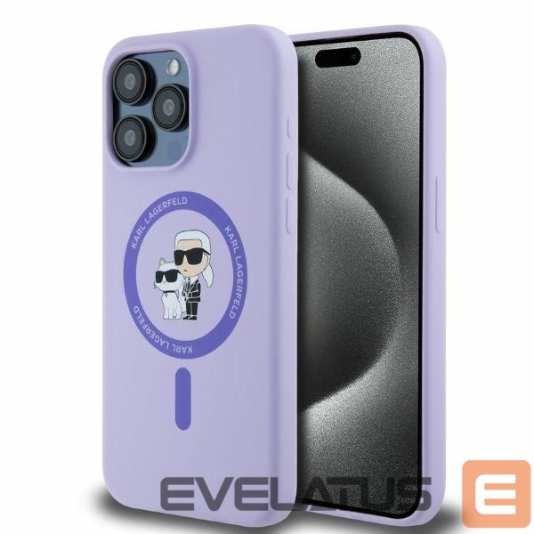 Nugarėlės dėklai Karl Lagerfeld Karl Lagerfeld Silicone Karl&Choupette Heads Ring MagSafe Case for iPhone 15 Pro Max - Purple