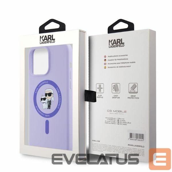 Nugarėlės dėklai Karl Lagerfeld Karl Lagerfeld Silicone Karl&Choupette Heads Ring MagSafe Case for iPhone 15 Pro Max - Purple