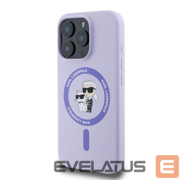 Nugarėlės dėklai Karl Lagerfeld Karl Lagerfeld Silicone Karl&Choupette Heads Ring MagSafe Case for iPhone 16 Pro - Purple