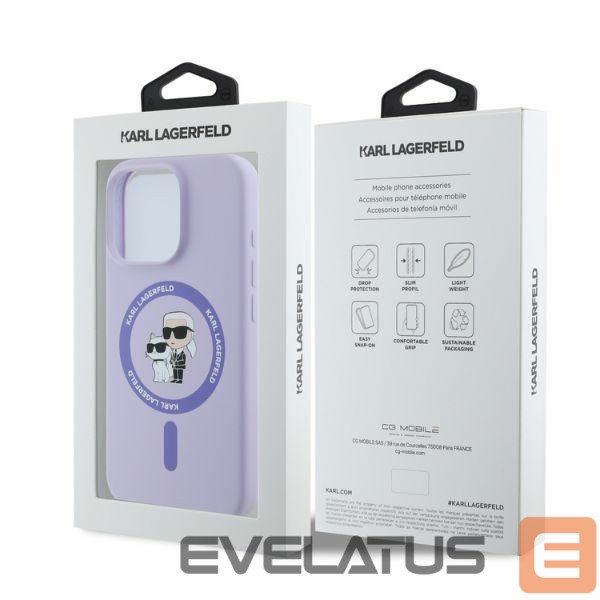 Nugarėlės dėklai Karl Lagerfeld Karl Lagerfeld Silicone Karl&Choupette Heads Ring MagSafe Case for iPhone 16 Pro - Purple
