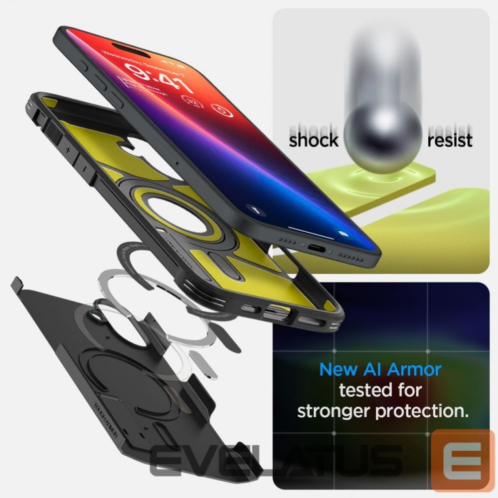 Nugarėlės dėklai Spigen Spigen Tough Armor MagSafe case with stand for iPhone 16 - black