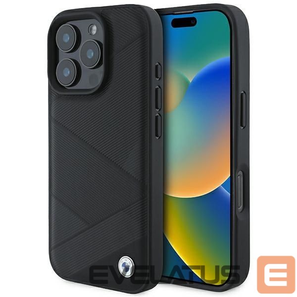 Kitas telefono priedas BMW BMW Signature Leather Crossing Lines Pattern iPhone 16 Pro Case - Black