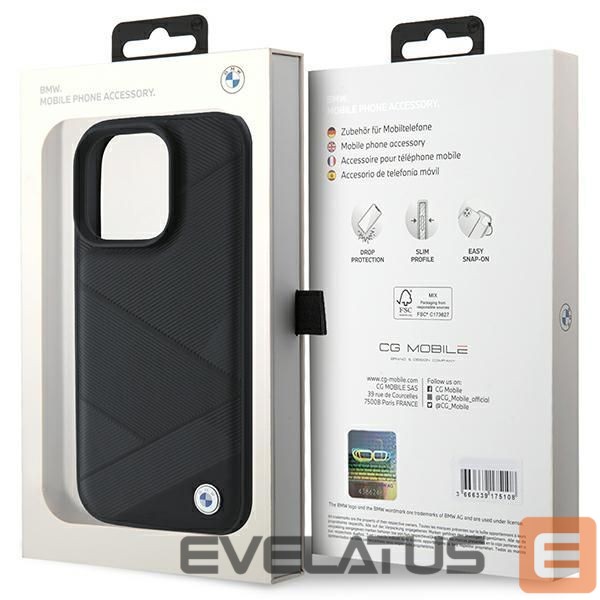 Kitas telefono priedas BMW BMW Signature Leather Crossing Lines Pattern iPhone 16 Pro Case - Black