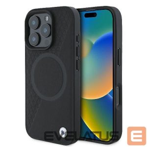 Kitas telefono priedas BMW  BMW Signature Leather Half Textured & Circle MagSafe case for iPhone 16 Pro - black 