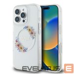 Kitas telefono priedas Guess  Guess IML Flowers Wreath MagSafe Case for iPhone 16 Pro - Clear 