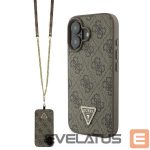 Kitas telefono priedas Guess  Guess Leather Metal Logo Strass Crossbody Case for iPhone 16 - Brown 