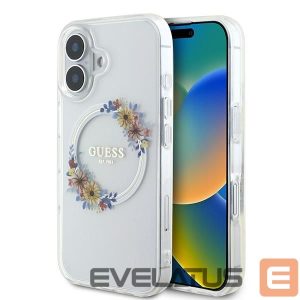 Kitas telefono priedas Guess  Guess IML Flowers Wreath MagSafe iPhone 16 Plus Case - Clear