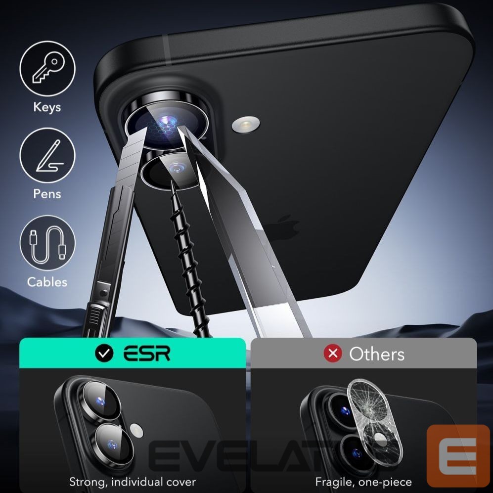 Kitas telefono priedas ESR ESR Armorite Tempered Glass for iPhone 16 / 16 Plus Camera - Black