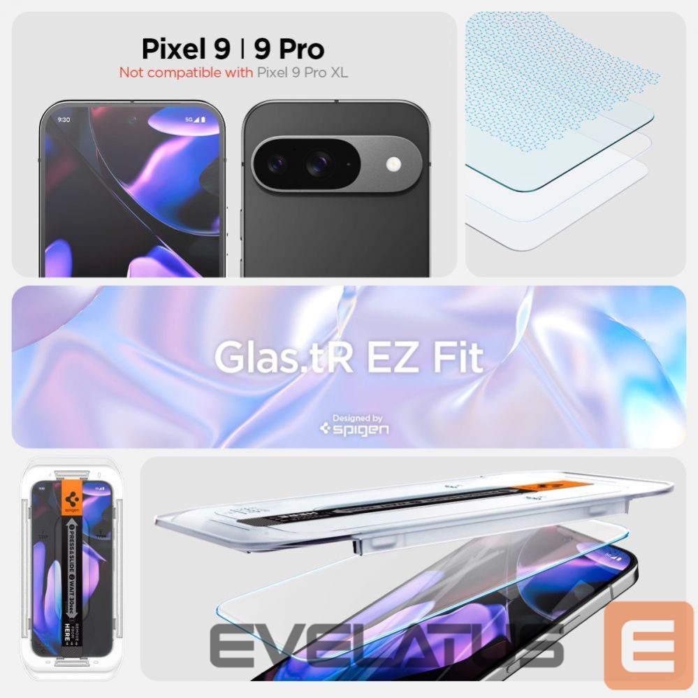Kitas telefono priedas Spigen Spigen Glas.tR EZ Fit Tempered Glass with Applicator for Google Pixel 10 / 10 Pro / 9 / 9 Pro (2 pcs.)