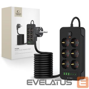 Kitas telefono priedas Tech-Protect  Tech-Protect PC6X6 Power Strip 6 Sockets 240V + 3xUSB-A + 3xUSB-C 200cm - Black 